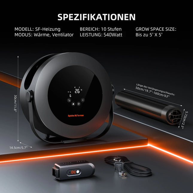 "Spider Farmer 540W Smart Heizer Lüfter mit PTC-Technologie für Grow-Zelte"