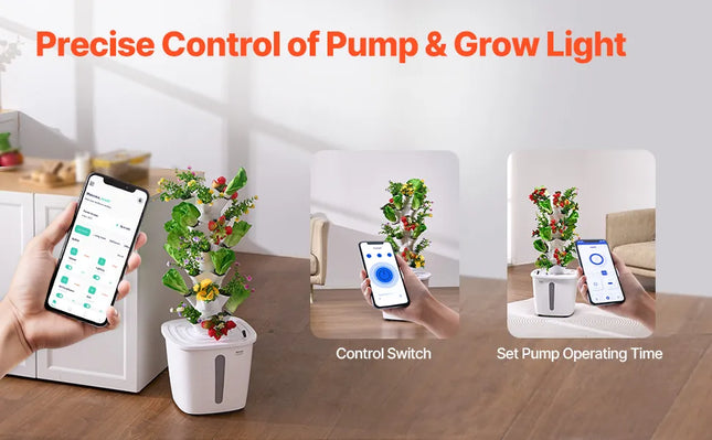 Hydroponik Tower 6 Ebenen für 30 Pflanzen mit WiFi Steckdose für smarte Steuerung