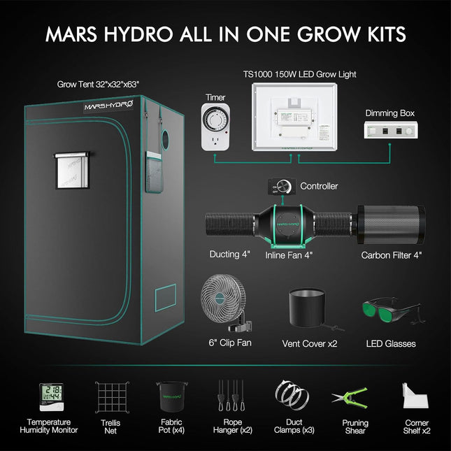 Mars Hydro Growzelt mit Bodenwanne, Sichtfenster und Belüftungsöffnungen für professionelles Indoor Growing