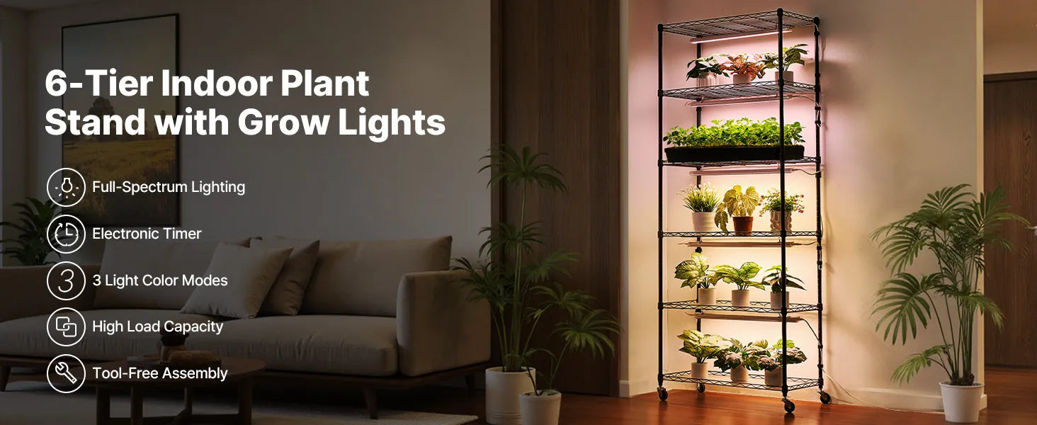 Pflanzenregal 75x35x180 cm LED - 6 Etagen mit Wachstumslicht & Timer