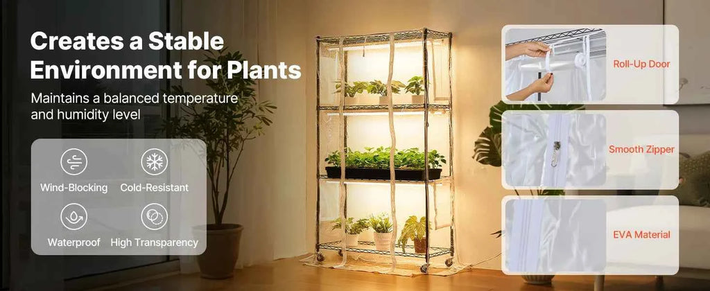 Pflanzenregal 90x35x150 cm mit Wachstumslicht 4 Etagen inkl. Abdeckung und Timer