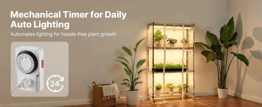 Pflanzenregal 90x35x150 cm mit Wachstumslicht 4 Etagen inkl. Abdeckung und Timer