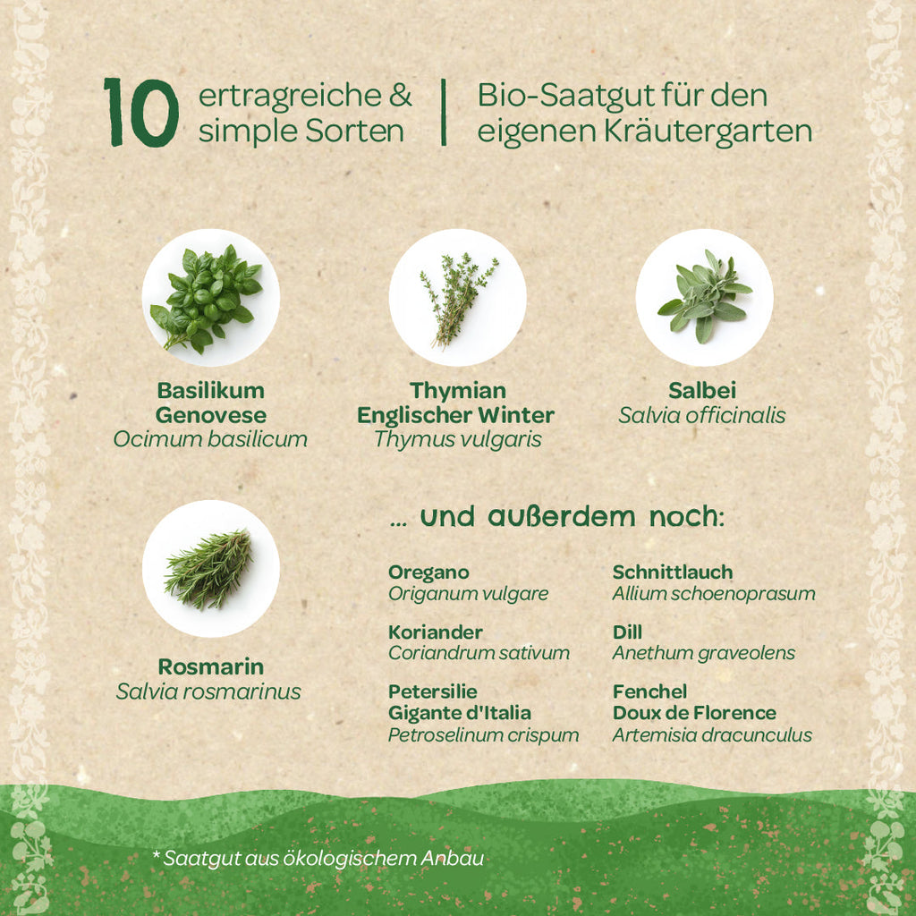 BIO-Saatgut-Set Küchenkräuter | 10 Sorten EU-zertifiziert