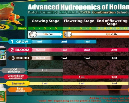 Dutch Formula Dosierungsschema - BLOOM Anwendungstabelle für Blütephase