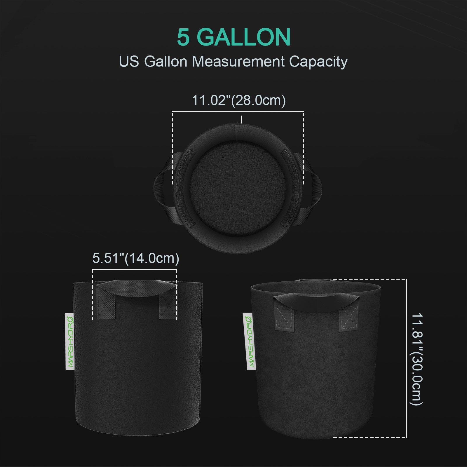 Mars Hydro Grow Bag Größenvergleich - 19L Fassungsvermögen optimal für 1-3 Pflanzen