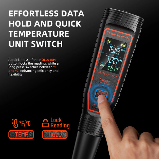Spider Farmer® 5-in-1 pH-Messgerät-Set für Hydrokultur Einstellungen