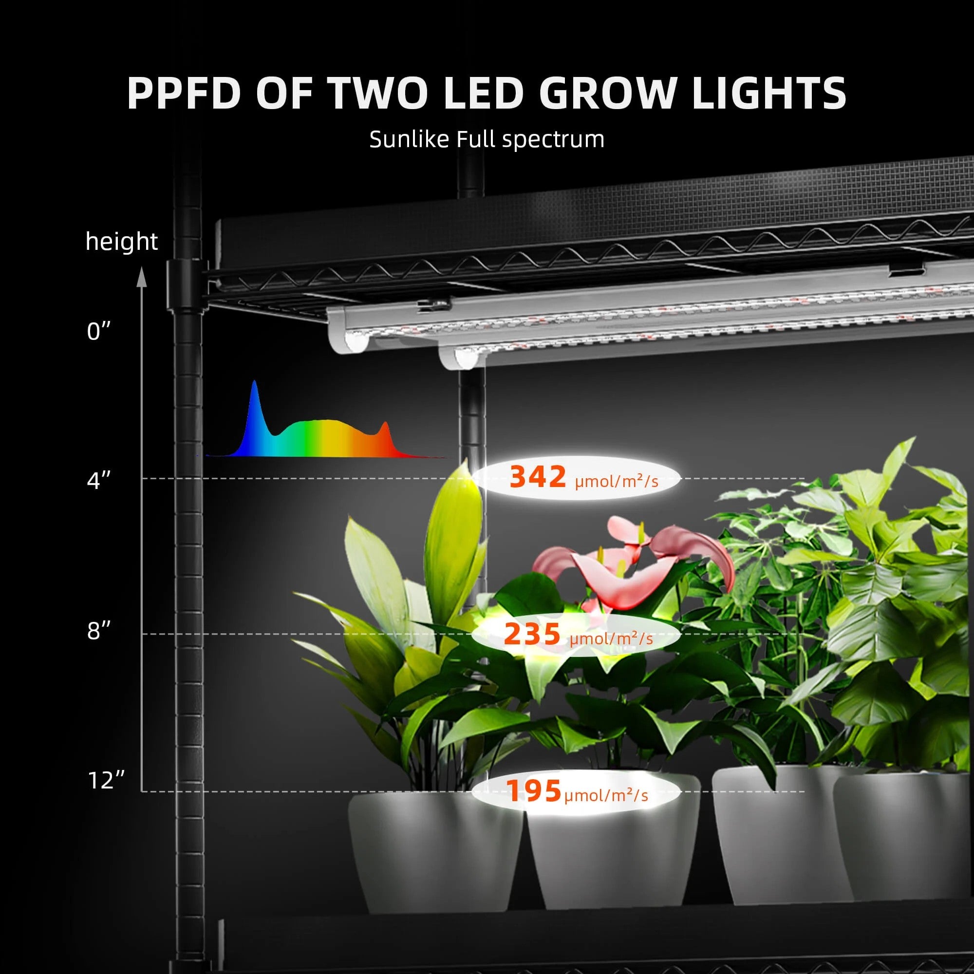 Spider Farmer LED Grow Light PPFD Spektrum Diagramm 220W Vollspektrum Pflanzenbeleuchtung