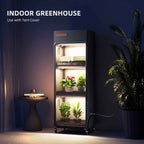 "Growzelt mit transparenter Vordertür und Sichtfenster am Anzuchtregal"